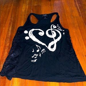 Glitter and lace music note tank top